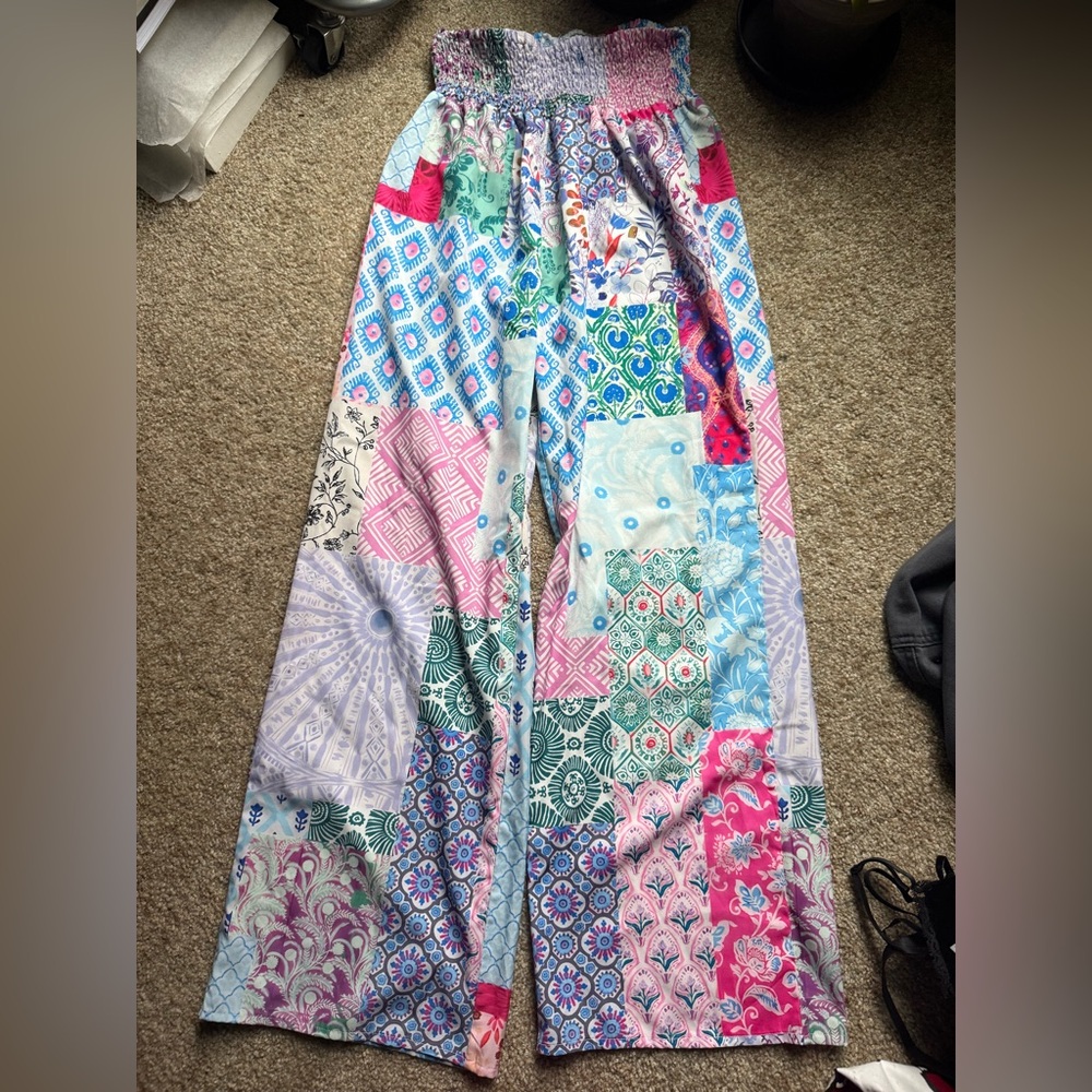 Colorful Patchwork Wide-Leg Pants